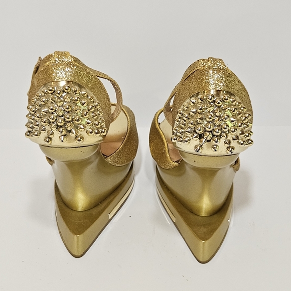 Champagne Glitter Spike Studded Anti Gravity Wedge Womens Shoes Sz 6.5 - Picture 4 of 10